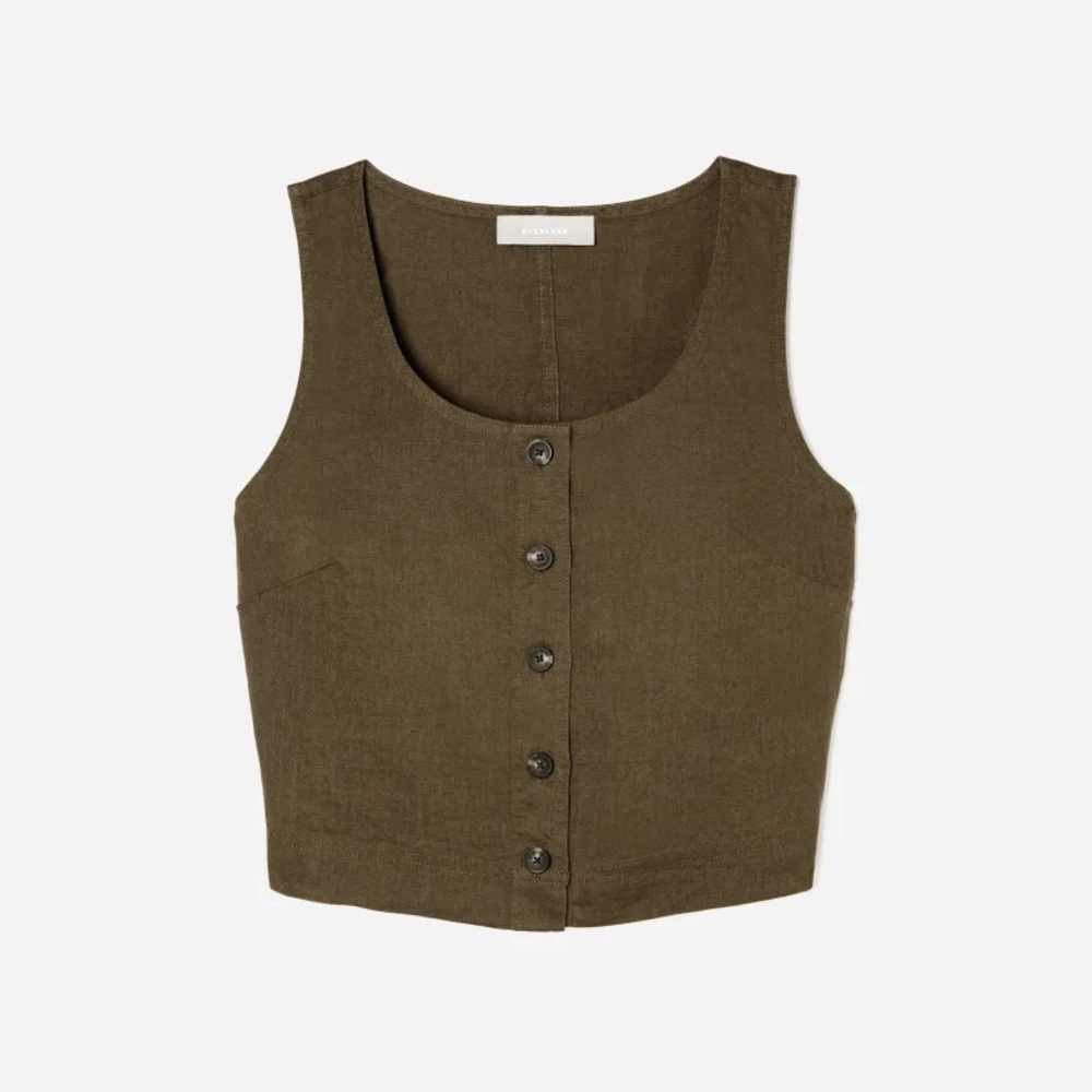 Everlane Linen Button-Front Crop Tank, Beech, Size 8